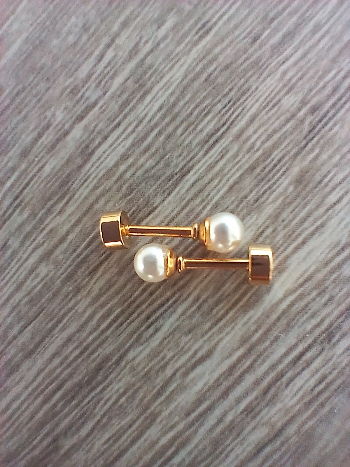 Gold Pearl Barbell Stud Earrings  Unbranded